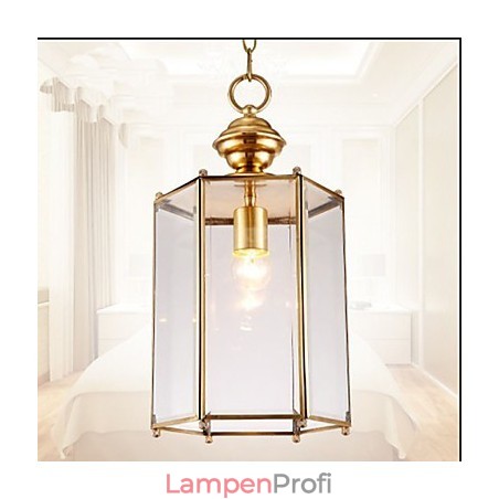 Kleine Pendelleuchte im amerikanischen Landhausstil, komplett aus Kupfer und einem Glas Kleine Pendelleuchte im amerikanischen Landhausstil, komplett aus Kupfer und einem Glas