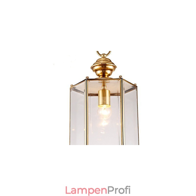 Kleine Pendelleuchte im amerikanischen Landhausstil, komplett aus Kupfer und einem Glas