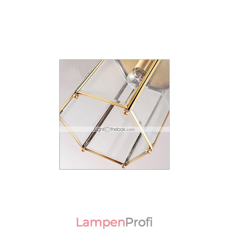 Kleine Pendelleuchte im amerikanischen Landhausstil, komplett aus Kupfer und einem Glas