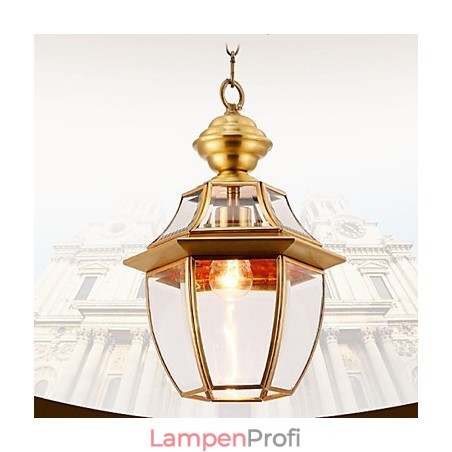 Kleine Pendelleuchte im amerikanischen Landhausstil, komplett aus Kupfer, Einzelglas C