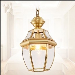 Kleine Pendelleuchte im amerikanischen Landhausstil, komplett aus Kupfer, Einzelglas C