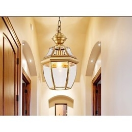 Kleine Pendelleuchte im amerikanischen Landhausstil, komplett aus Kupfer, Einzelglas C