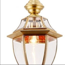 Kleine Pendelleuchte im amerikanischen Landhausstil, komplett aus Kupfer, Einzelglas C