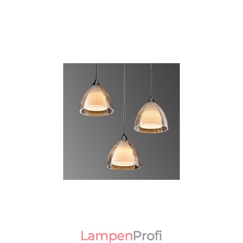 3-flammige zweischichtige Pendelleuchte Inselleuchte Rissglas poliertes Chrom