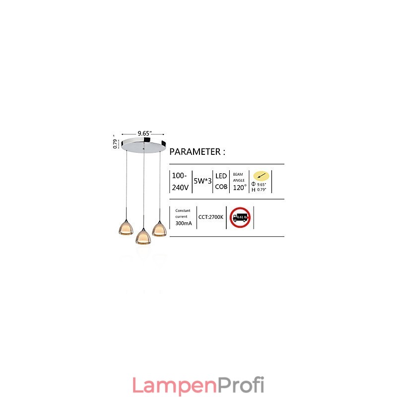 3-flammige zweischichtige Pendelleuchte Inselleuchte Rissglas poliertes Chrom
