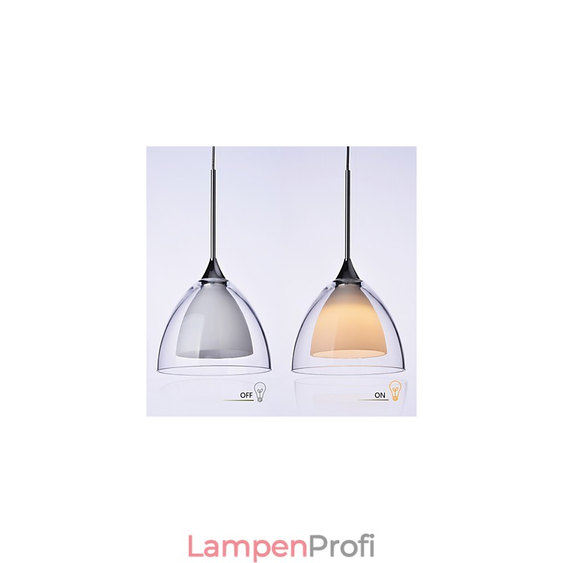 1-flammige zweischichtige Pendelleuchte für die Insel, klares Glas, poliertes Chrom