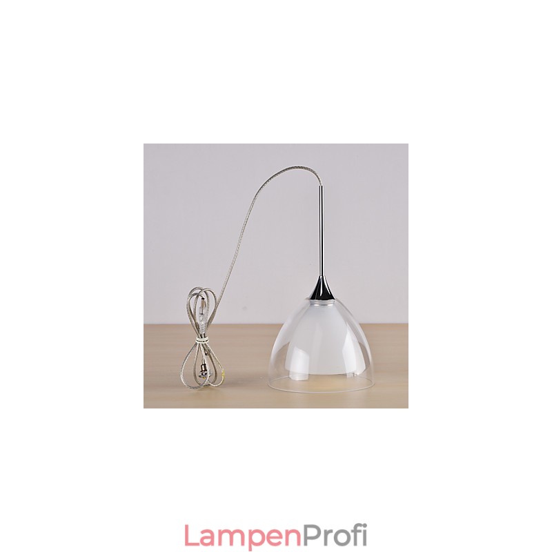 1-flammige zweischichtige Pendelleuchte für die Insel, klares Glas, poliertes Chrom