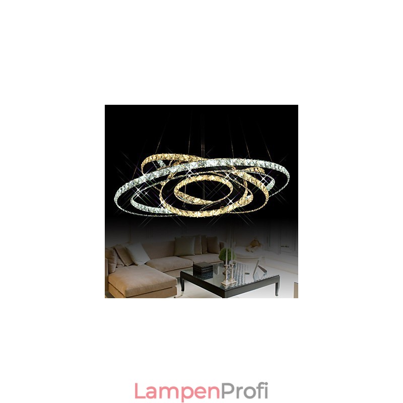 Kristall-Pendelleuchte, Deckenleuchter, Leuchten mit warmem und kaltem Weiß, 3 Ringe