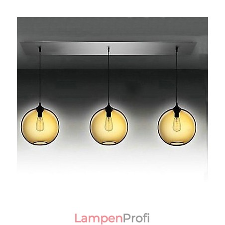 Moderne Pendelleuchte aus Glas mit 3 Lichtern im transparent-braunen Blasen-Design