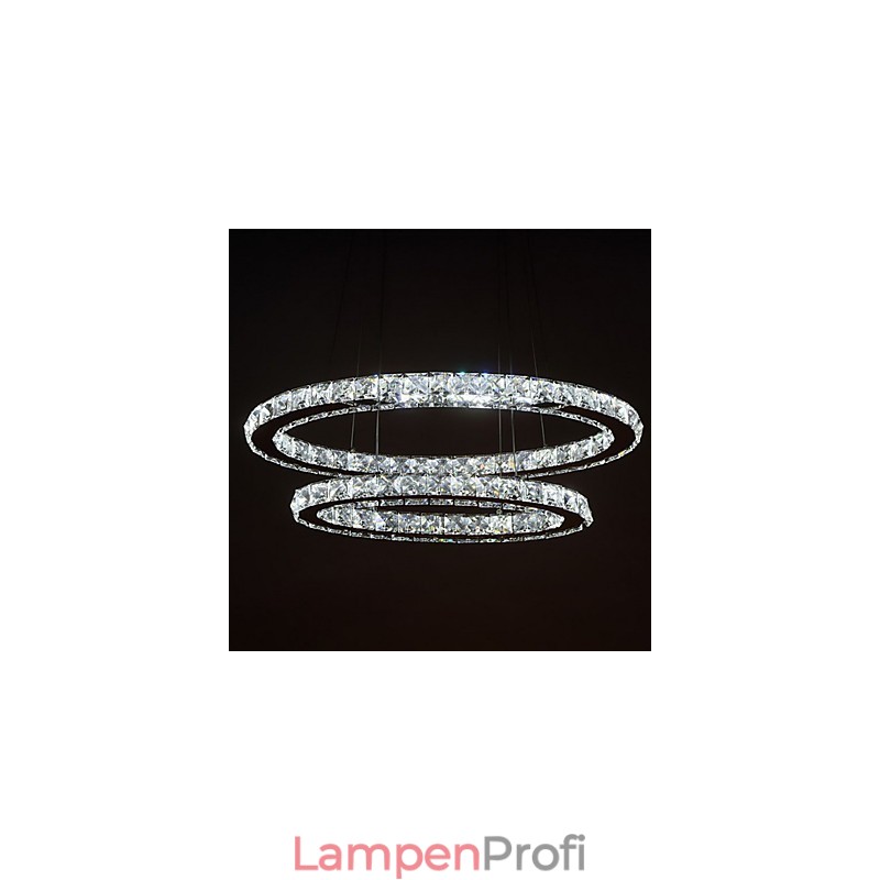 Moderne Kristall-Pendelleuchte mit ovalem Doppelring für