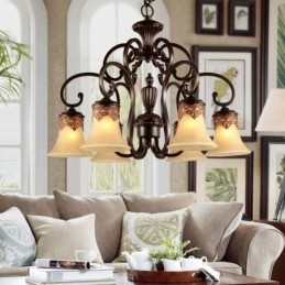 Kronleuchter Pendelleuchte 6 Lichter Vintage Country Island Metall + Glas