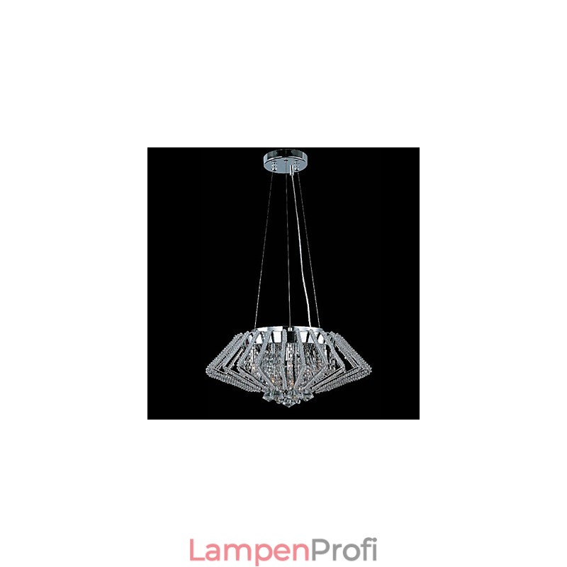 Diamantförmige Pendelleuchte aus Edelstahl mit Kristallen und 9 Lichtern