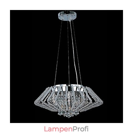 Diamantförmige Pendelleuchte aus Edelstahl mit Kristallen und 9 Lichtern