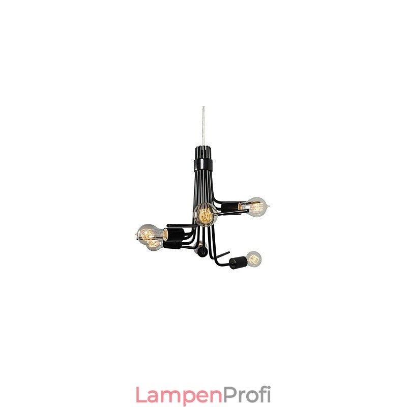Moderne, charakteristische Pendelleuchte im nordamerikanischen Stil mit 6 Lichtern in Schwarz