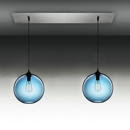 Moderne Pendelleuchte aus Glas mit 2 Lichtern im runden blauen Blasendesign