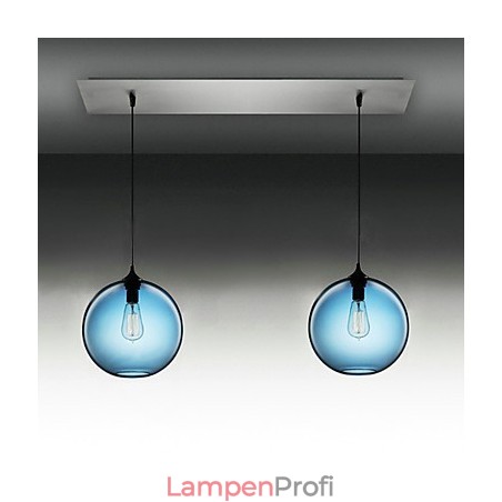 Moderne Pendelleuchte aus Glas mit 2 Lichtern im runden blauen Blasendesign