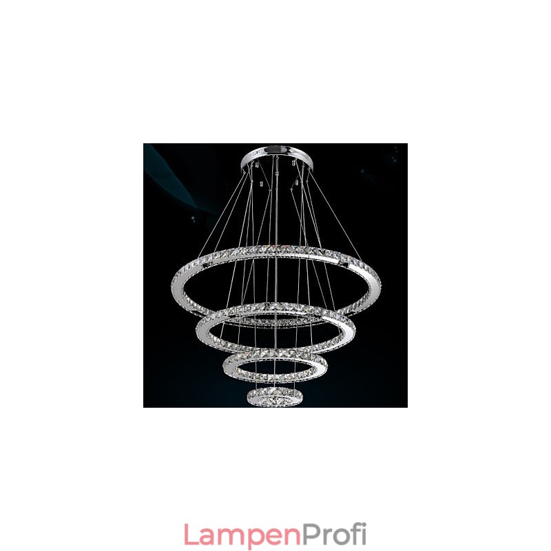 Kristall-Pendelleuchte, Deckenleuchter, K9-Kristall, rund, 4 Ringe, großer Ring (warmweiß), andere (kaltweiß)