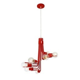 Moderne, charakteristische Pendelleuchte mit 8 Lichtern im nordamerikanischen Stil in Rot