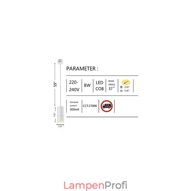 GE 05032 8W 136mm 1-flammige Mini-Pendelleuchte, gepudert weiß mit Aluminium