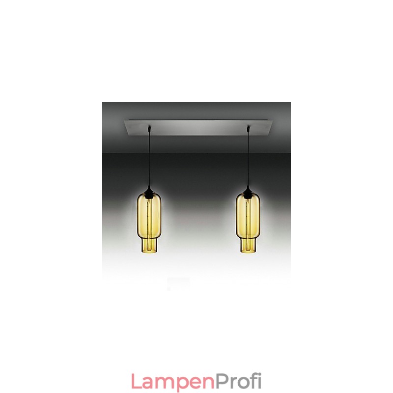 Moderne Pendelleuchte aus transparentem Glas mit 2 Lichtern im Blasendesign, galvanisiert