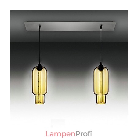 Moderne Pendelleuchte aus transparentem Glas mit 2 Lichtern im Blasendesign, galvanisiert Moderne Pendelleuchte aus transparentem Glas mit 2 Lichtern im Blasendesign, galvanisiert
