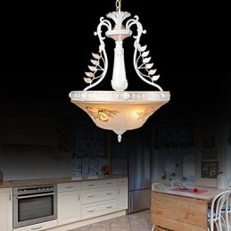 Weiß Anhänger Drei Lichter Muster Glas Schatten Hand Vergoldet Europäischen Retro