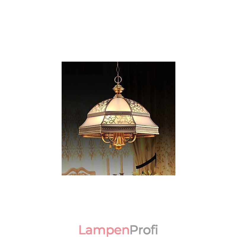 Messing Pendelleuchte Sechs Lichter Vintage Gesamt Kupfer Glas