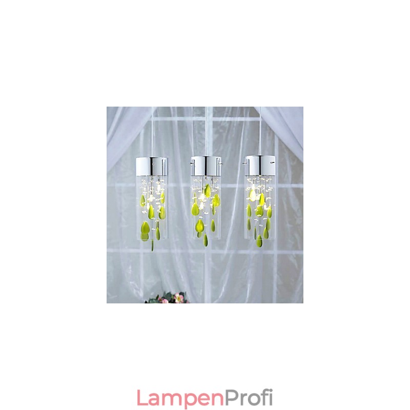 Künstlerische Kristall-Pendelleuchte mit grünen Verzierungen, G4-Glühbirnensockel