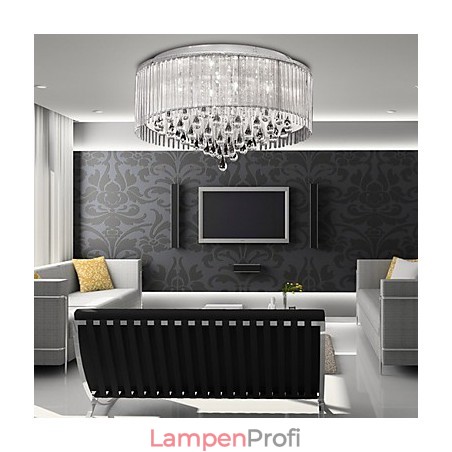 Elegante Kristall-Pendelleuchte mit 8 Lichtern im Zylinderschirm Elegante Kristall-Pendelleuchte mit 8 Lichtern im Zylinderschirm