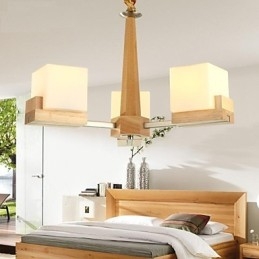 Hängelampe aus Eiche mit drei Lichtern, Eiche und Glas