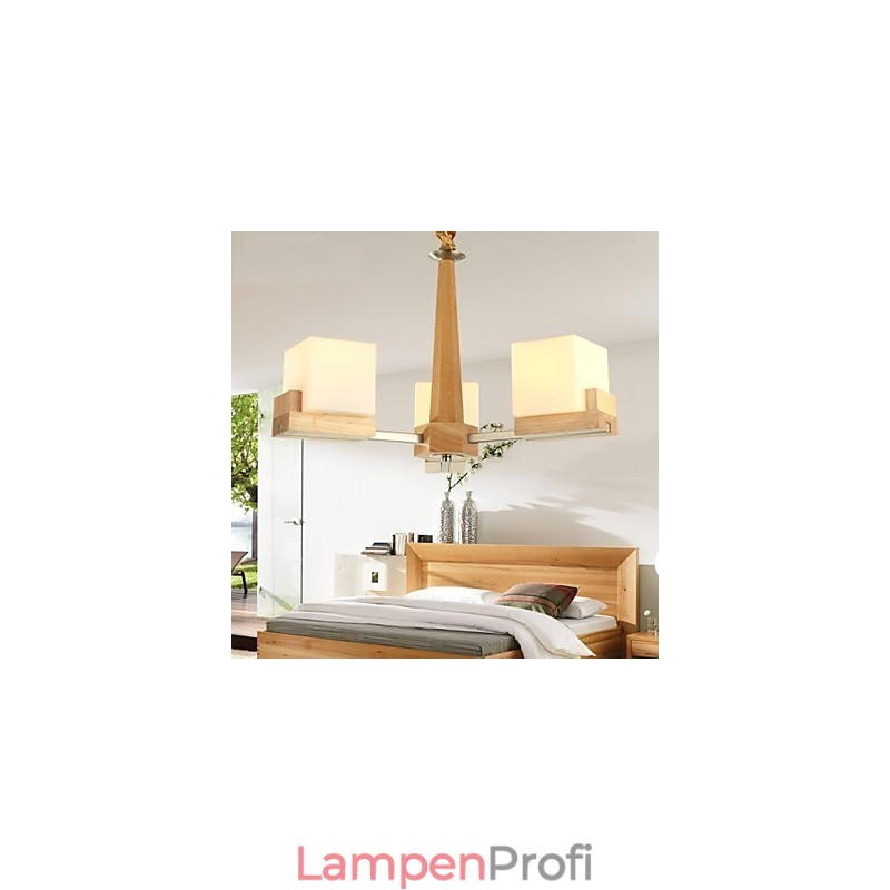 Hängelampe aus Eiche mit drei Lichtern, Eiche und Glas