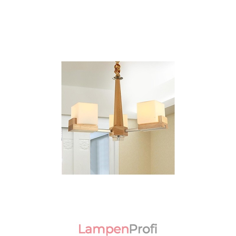 Hängelampe aus Eiche mit drei Lichtern, Eiche und Glas