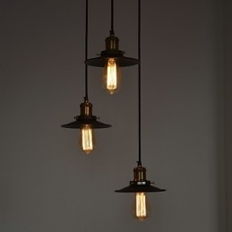 Vintage 3-flammige Pendelleuchte mit Eisenschirm