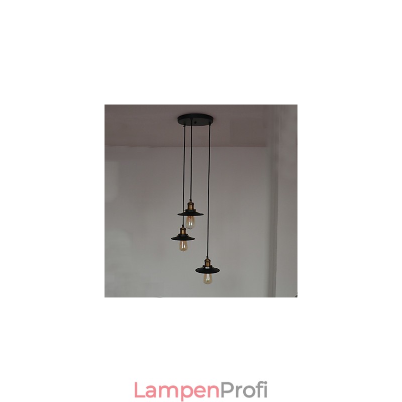 Vintage 3-flammige Pendelleuchte mit Eisenschirm