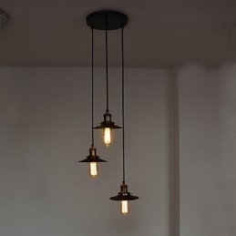 Vintage 3-flammige Pendelleuchte mit Eisenschirm