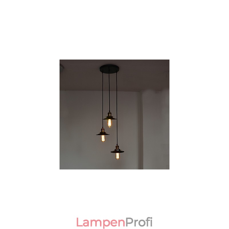 Vintage 3-flammige Pendelleuchte mit Eisenschirm