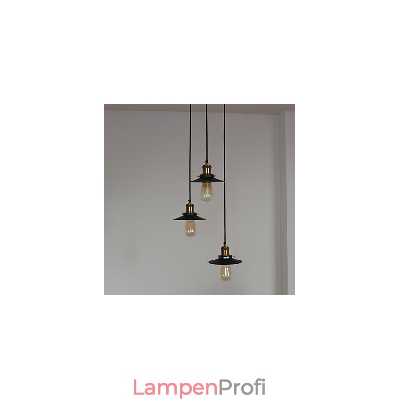 Vintage 3-flammige Pendelleuchte mit Eisenschirm