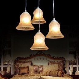 Weiß Anhänger Vier Lichter Muster Glas Schatten Hand Vergoldet Europäischen Retro