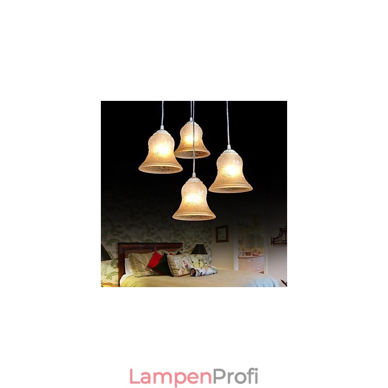 Weiß Anhänger Vier Lichter Muster Glas Schatten Hand Vergoldet Europäischen Retro