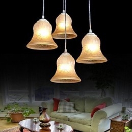 Weiß Anhänger Vier Lichter Muster Glas Schatten Hand Vergoldet Europäischen Retro