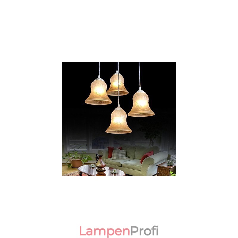 Weiß Anhänger Vier Lichter Muster Glas Schatten Hand Vergoldet Europäischen Retro