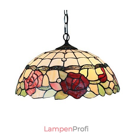 Pendelleuchte mit 2 Lichtern im rosa gemusterten Schirm Pendelleuchte mit 2 Lichtern im rosa gemusterten Schirm