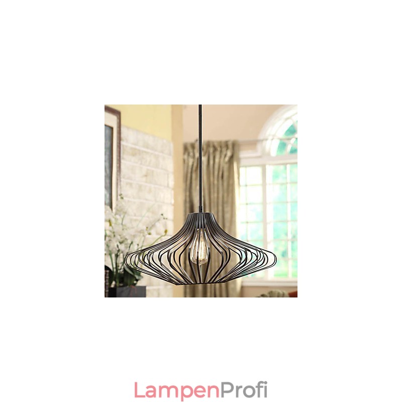 Moderne Pendelleuchte mit schwarzem Schirm aus Metallstruktur