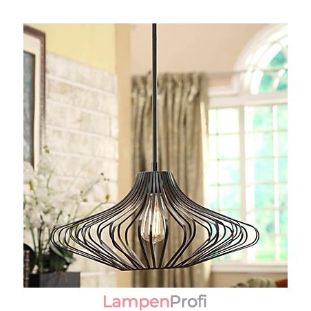 Moderne Pendelleuchte mit schwarzem Schirm aus Metallstruktur