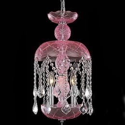 Moderne Kristall-Pendelleuchte mit 3 Lichtern in rosa Schirm