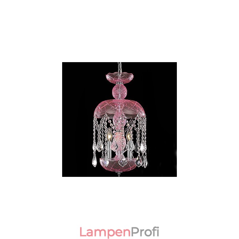 Moderne Kristall-Pendelleuchte mit 3 Lichtern in rosa Schirm