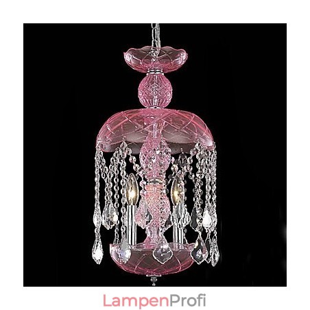 Moderne Kristall-Pendelleuchte mit 3 Lichtern in rosa Schirm