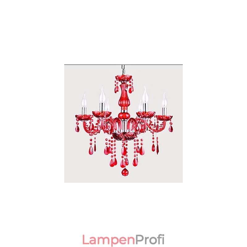 Kronleuchter Rot Kristall Luxus Modern 6 Lichter