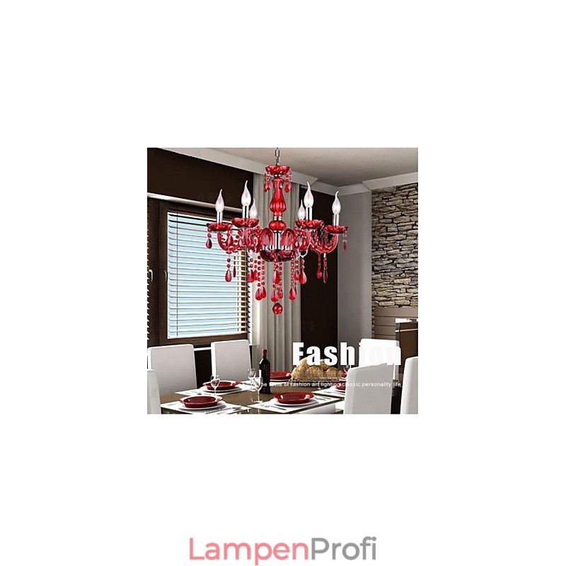 Kronleuchter Rot Kristall Luxus Modern 6 Lichter