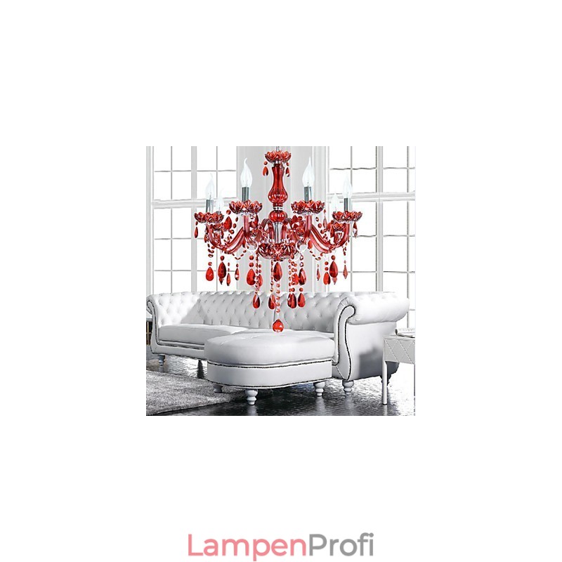 Kronleuchter Rot Kristall Luxus Modern 6 Lichter